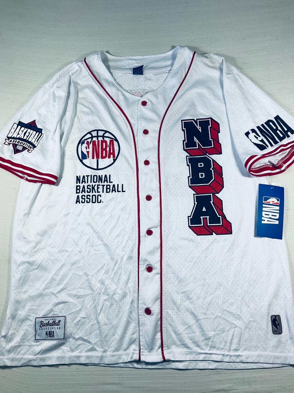 NWT NBA Men’s XL White Mesh Basketball Logo Pistol Pete Baseball Jersey